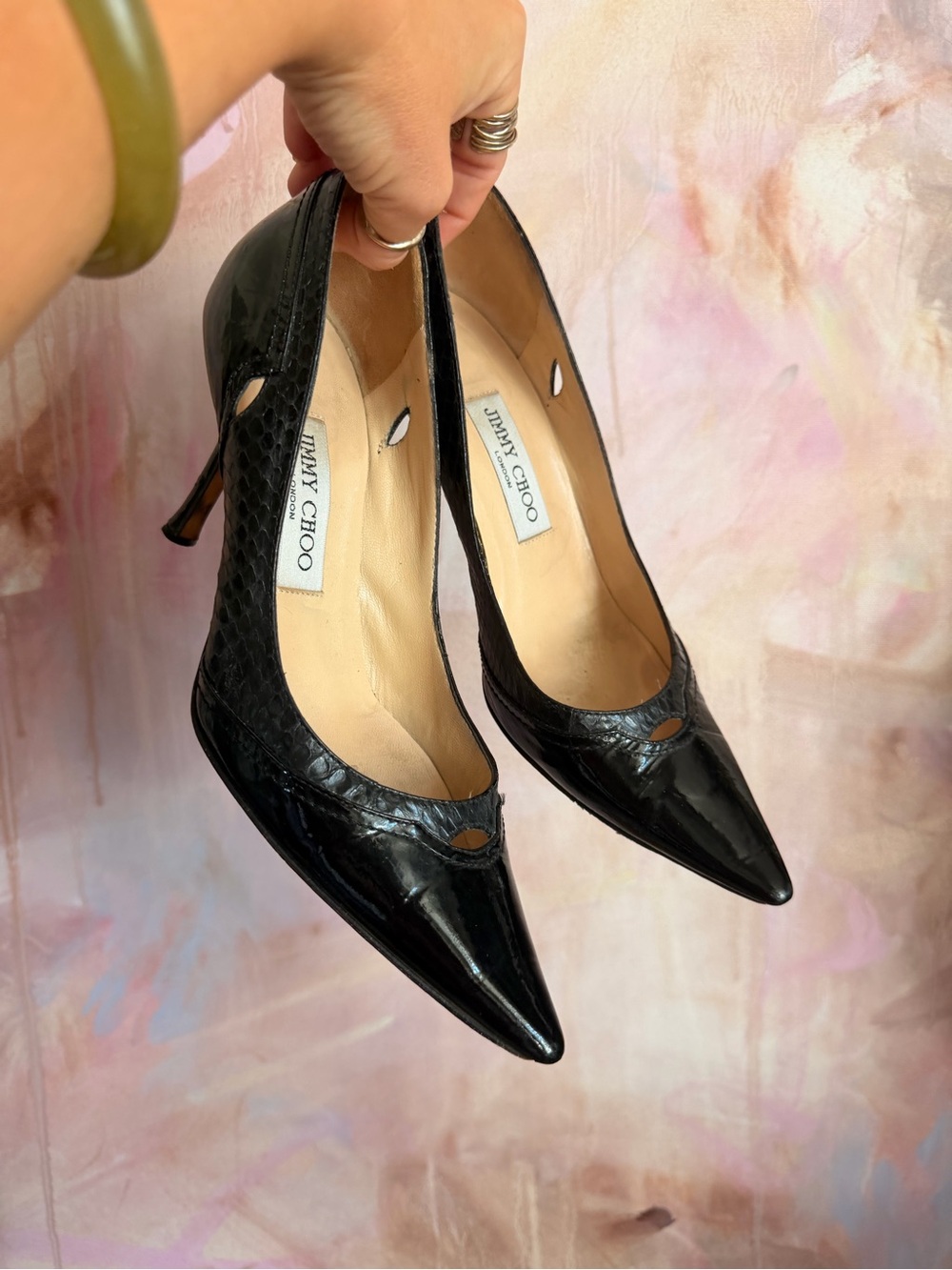 Jimmy Choo Black Patent Pointed-Toe Stiletto Pumps